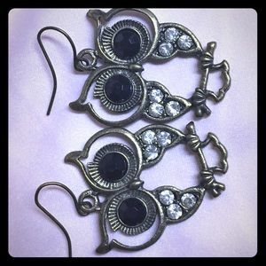 🍀 Cute Owl Bronze Rhinestone Earrings
